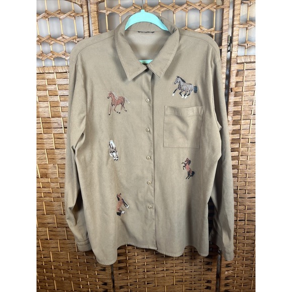 Vintage 2 Piece Shirt Combo Embroidery Horses Size Large - Picture 7 of 14